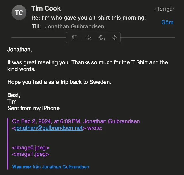 Tim Cook’s email reply